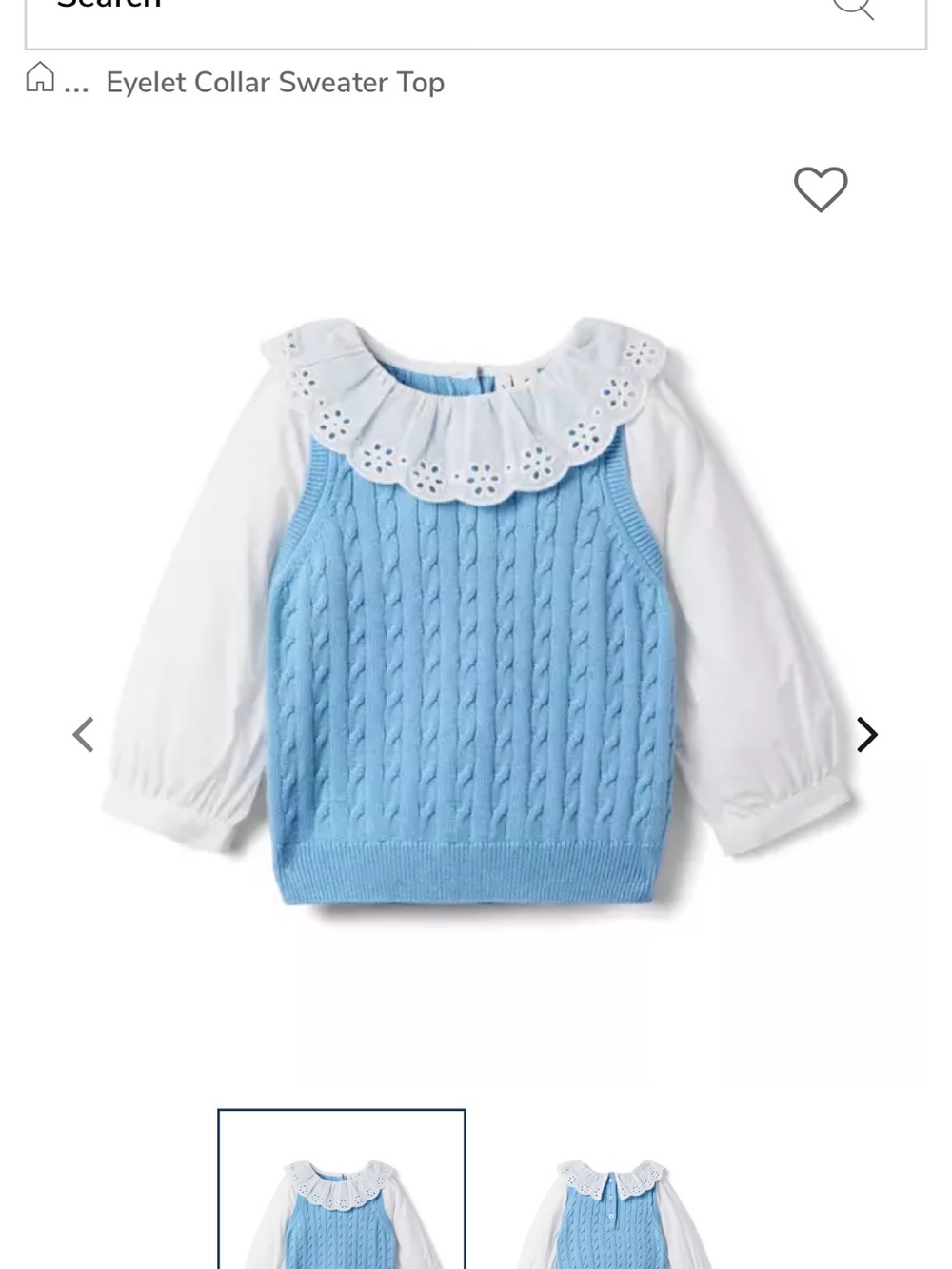 Janie and Jack Eyelet Collared Cable Sweater Blue White size 6
